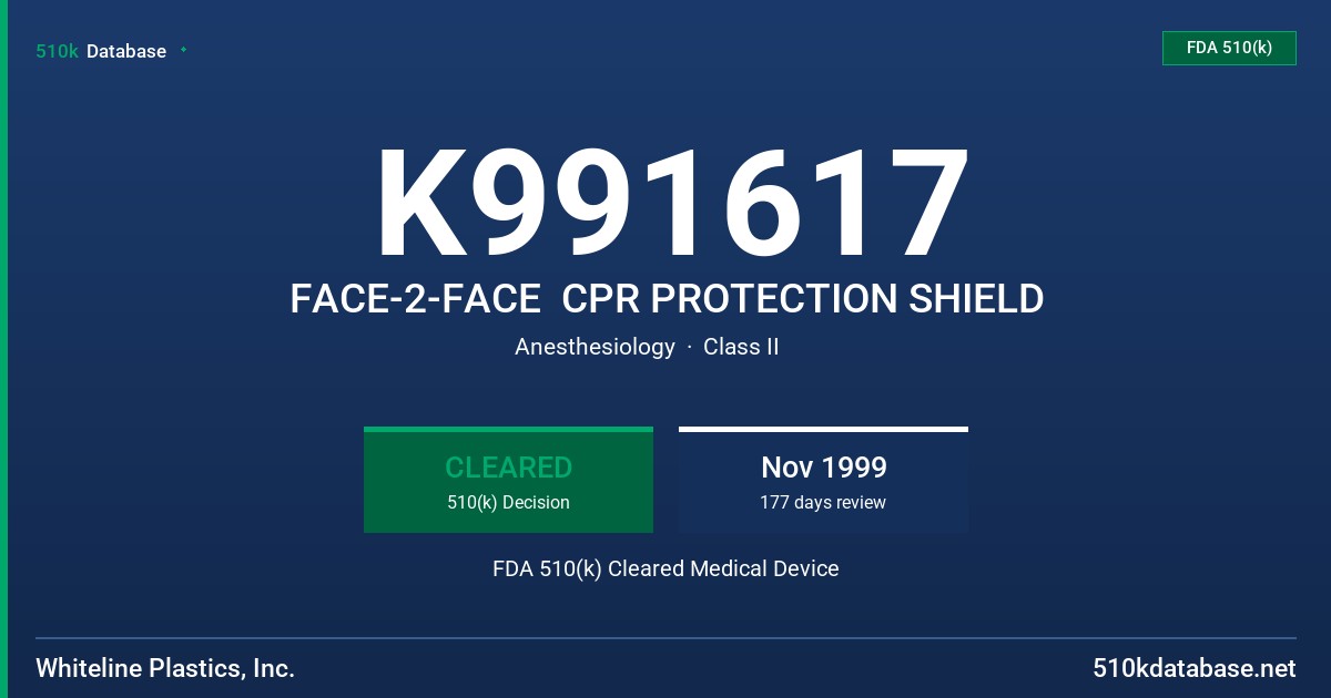 K991617 FACE-2-FACE  CPR PROTECTION SHIELD FDA 510(k) Cleared Medical Device