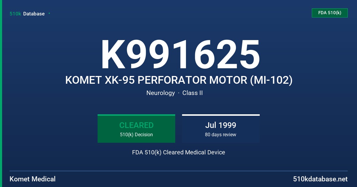 K991625 KOMET XK-95 PERFORATOR MOTOR (MI-102) FDA 510(k) Cleared Medical Device
