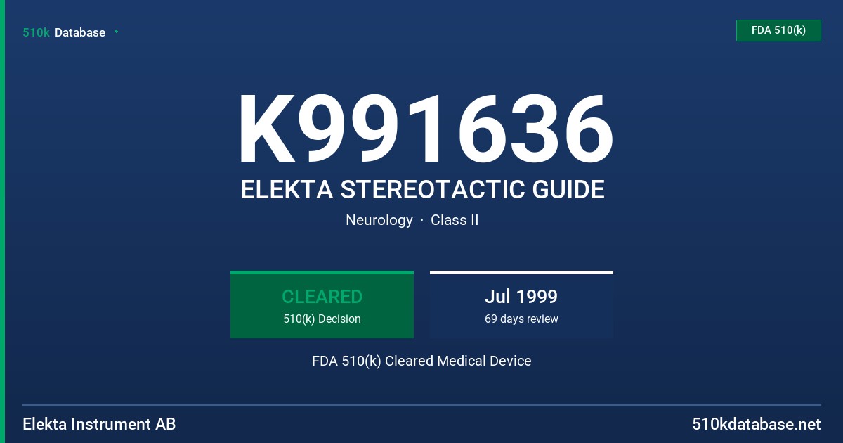 K991636 ELEKTA STEREOTACTIC GUIDE FDA 510(k) Cleared Medical Device