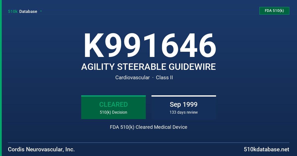 K991646 AGILITY STEERABLE GUIDEWIRE FDA 510(k) Cleared Medical Device