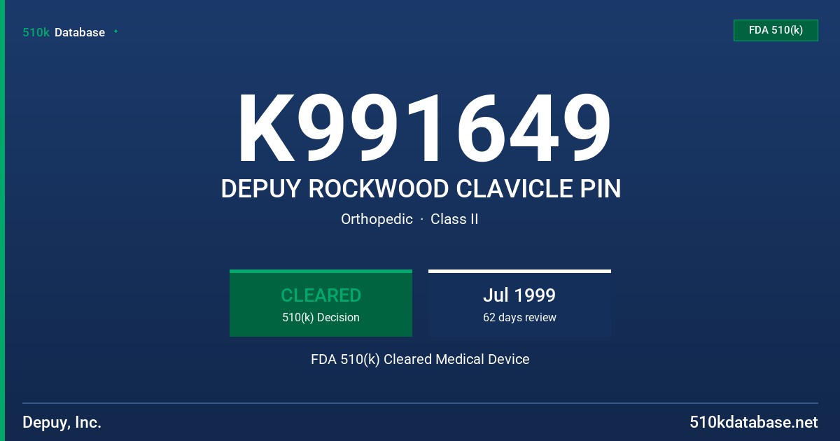 K991649 DEPUY ROCKWOOD CLAVICLE PIN FDA 510(k) Cleared Medical Device