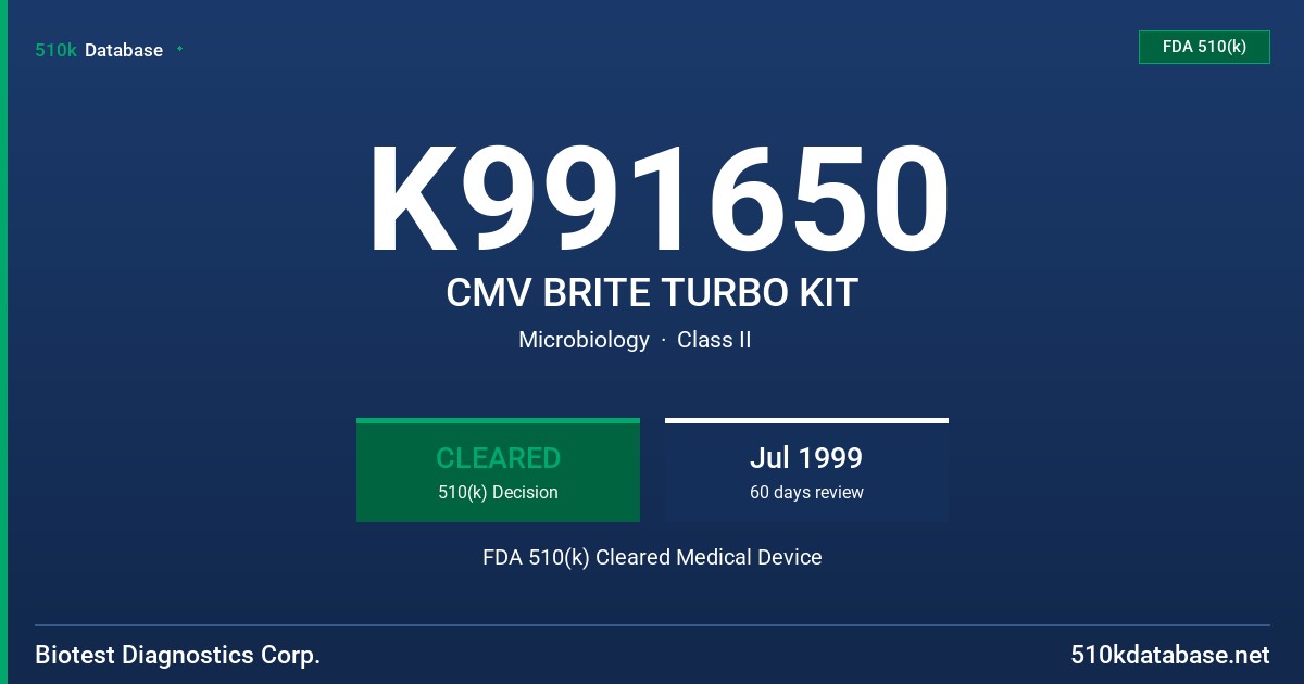 K991650 CMV BRITE TURBO KIT FDA 510(k) Cleared Medical Device