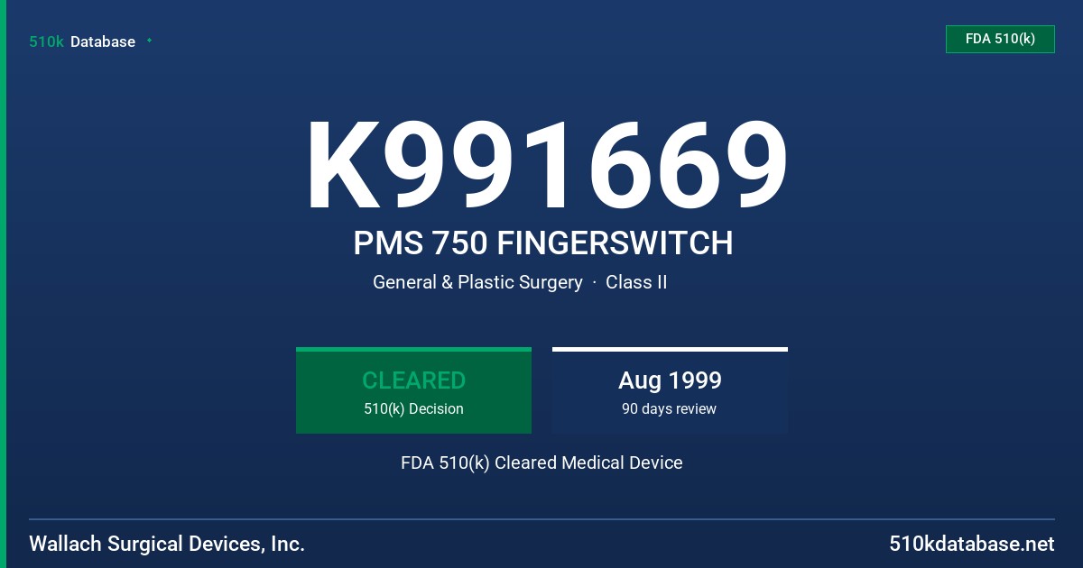 K991669 PMS 750 FINGERSWITCH FDA 510(k) Cleared Medical Device