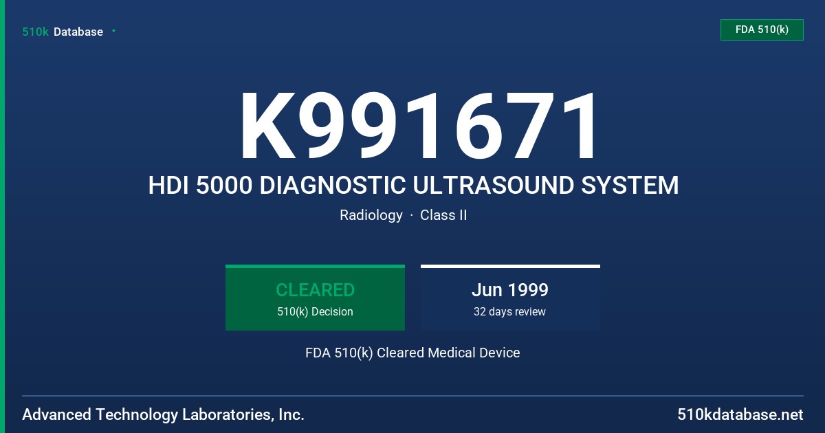 K991671 HDI 5000 DIAGNOSTIC ULTRASOUND SYSTEM FDA 510(k) Cleared Medical Device