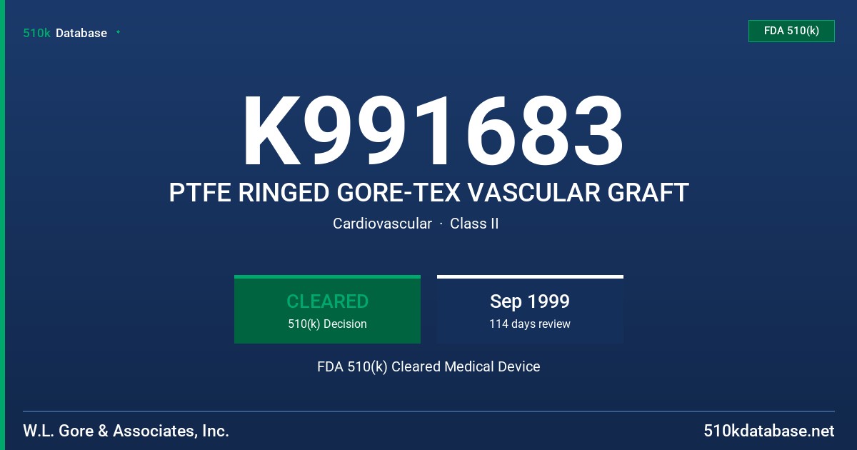 K991683 PTFE RINGED GORE-TEX VASCULAR GRAFT FDA 510(k) Cleared Medical Device