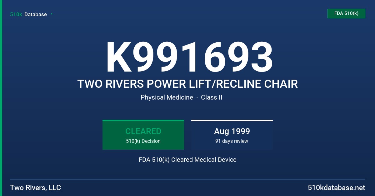 K991693 TWO RIVERS POWER LIFT/RECLINE CHAIR FDA 510(k) Cleared Medical Device