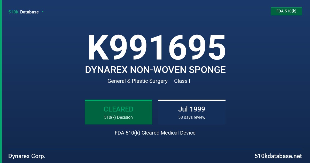 K991695 DYNAREX NON-WOVEN SPONGE FDA 510(k) Cleared Medical Device