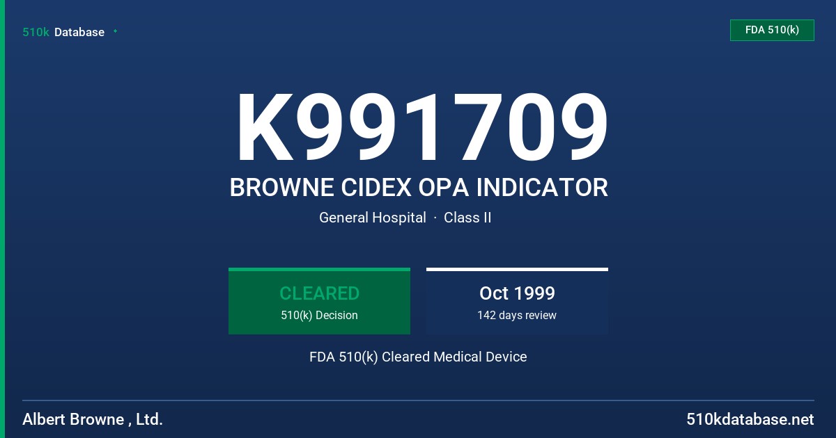K991709 BROWNE CIDEX OPA INDICATOR FDA 510(k) Cleared Medical Device