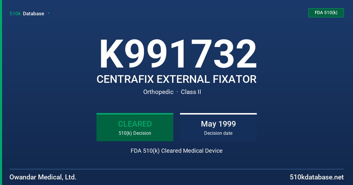 K991732 CENTRAFIX EXTERNAL FIXATOR FDA 510(k) Cleared Medical Device