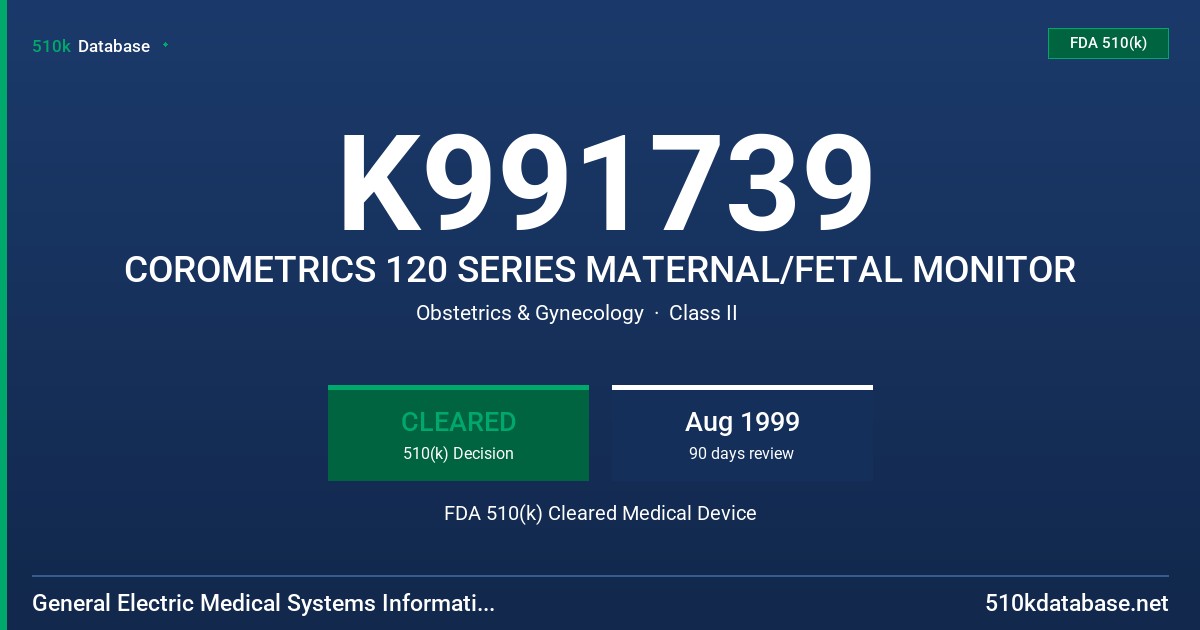 K991739 COROMETRICS 120 SERIES MATERNAL/FETAL MONITOR FDA 510(k) Cleared Medical Device