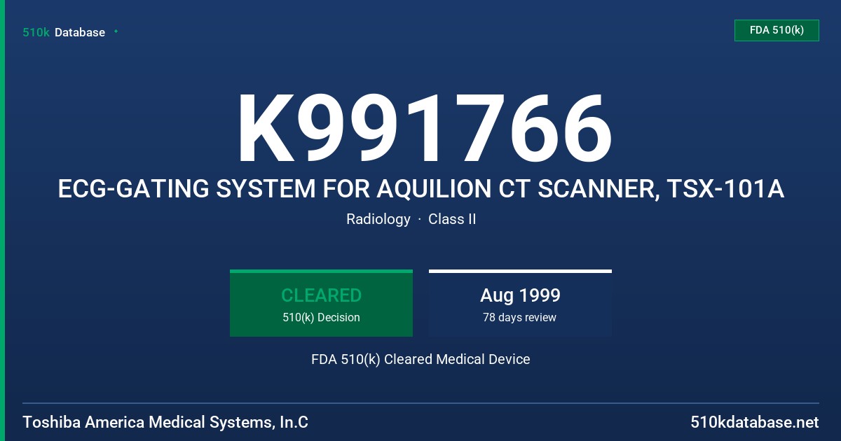K991766 ECG-GATING SYSTEM FOR AQUILION CT SCANNER, TSX-101A FDA 510(k) Cleared Medical Device