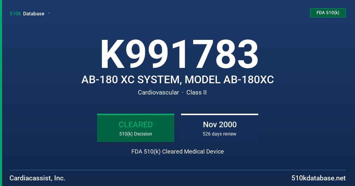 K991783 AB-180 XC SYSTEM, MODEL AB-180XC FDA 510(k) Cleared Medical Device