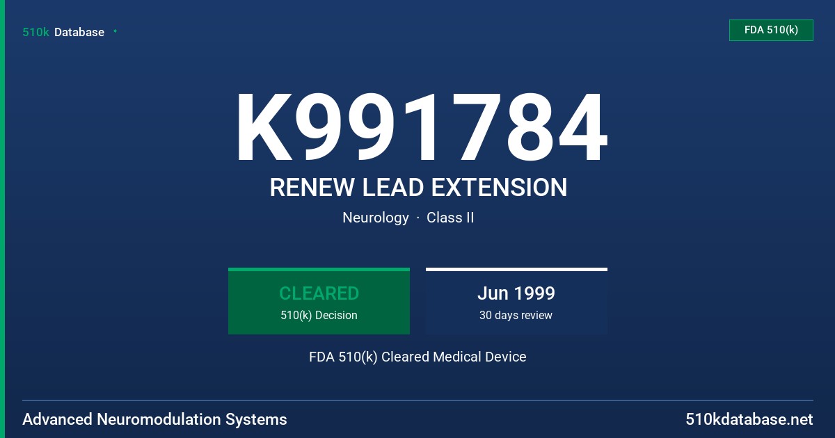 K991784 RENEW LEAD EXTENSION FDA 510(k) Cleared Medical Device