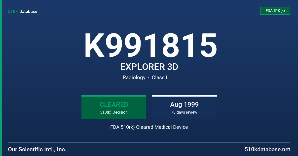 K991815 EXPLORER 3D FDA 510(k) Cleared Medical Device