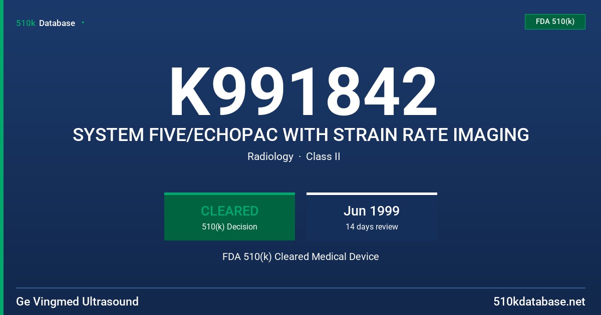 K991842 SYSTEM FIVE/ECHOPAC WITH STRAIN RATE IMAGING FDA 510(k) Cleared Medical Device