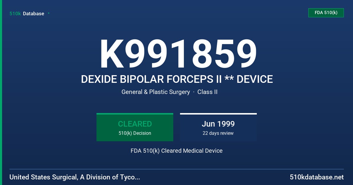 K991859 DEXIDE BIPOLAR FORCEPS II ** DEVICE FDA 510(k) Cleared Medical Device