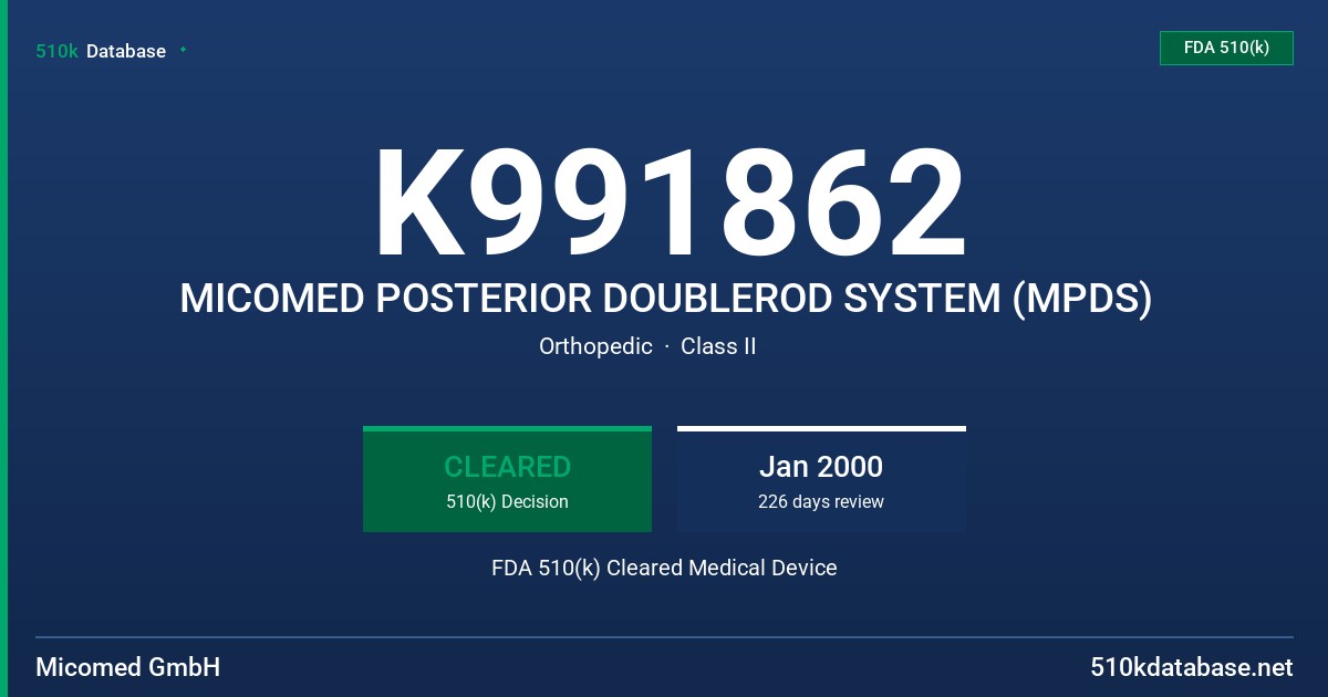 K991862 MICOMED POSTERIOR DOUBLEROD SYSTEM (MPDS) FDA 510(k) Cleared Medical Device