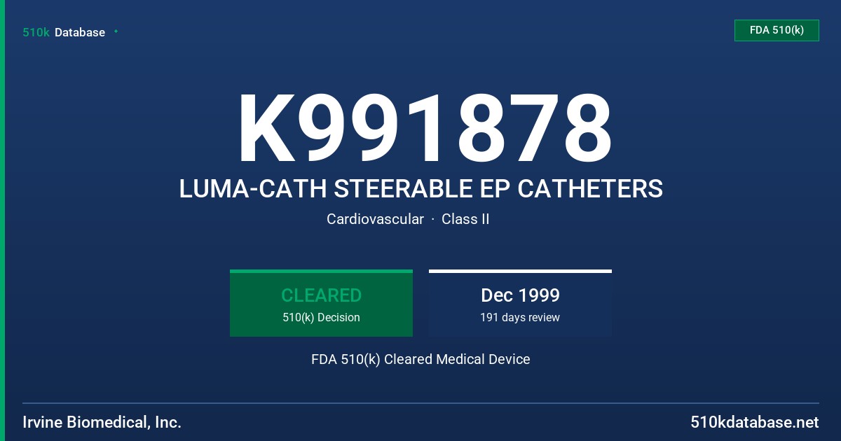 K991878 LUMA-CATH STEERABLE EP CATHETERS FDA 510(k) Cleared Medical Device