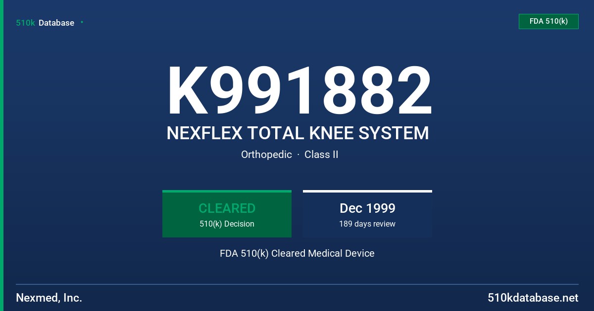 K991882 NEXFLEX TOTAL KNEE SYSTEM FDA 510(k) Cleared Medical Device