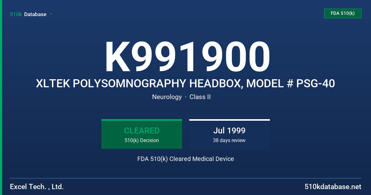 K991900 XLTEK POLYSOMNOGRAPHY HEADBOX, MODEL # PSG-40 FDA 510(k) Cleared Medical Device