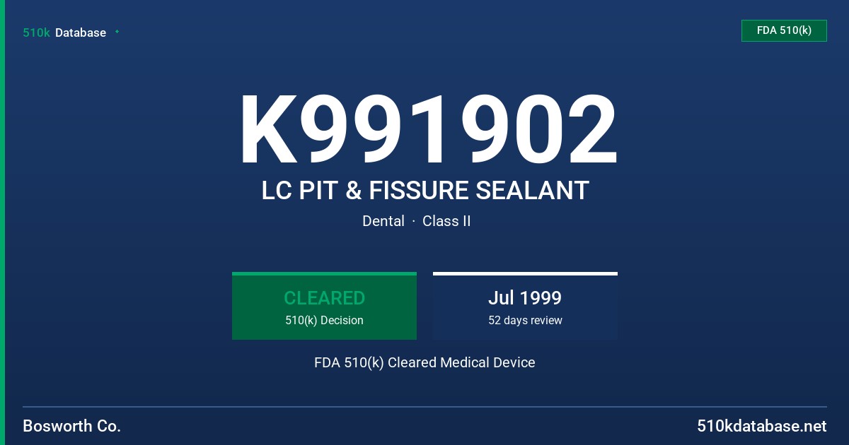K991902 LC PIT & FISSURE SEALANT FDA 510(k) Cleared Medical Device