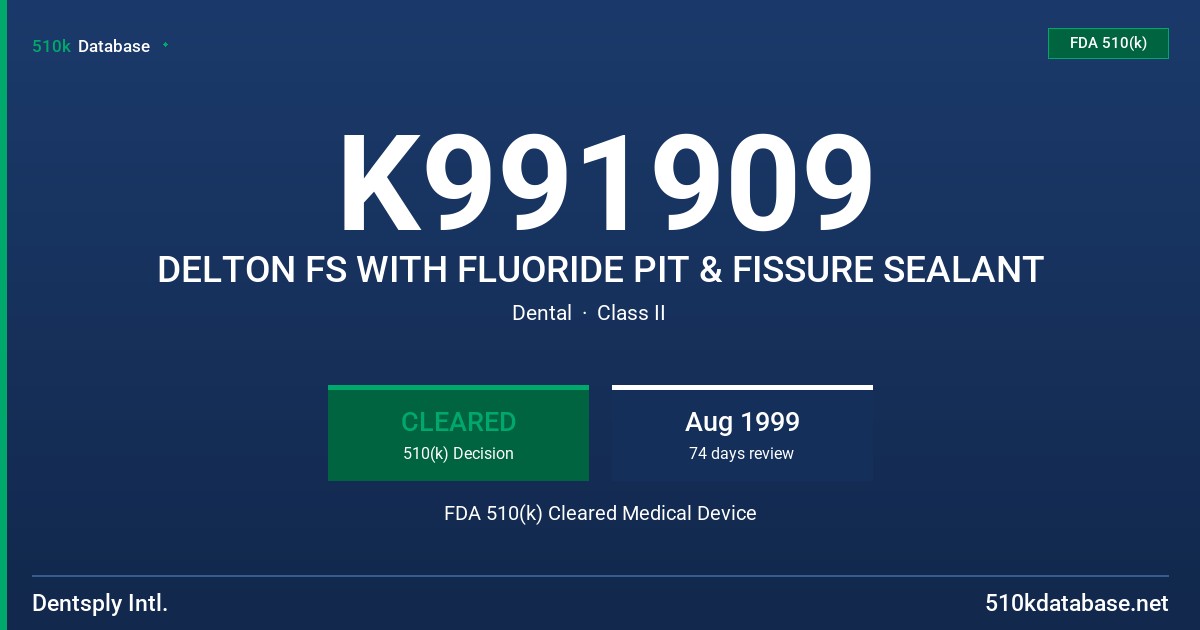 K991909 DELTON FS WITH FLUORIDE PIT & FISSURE SEALANT FDA 510(k) Cleared Medical Device