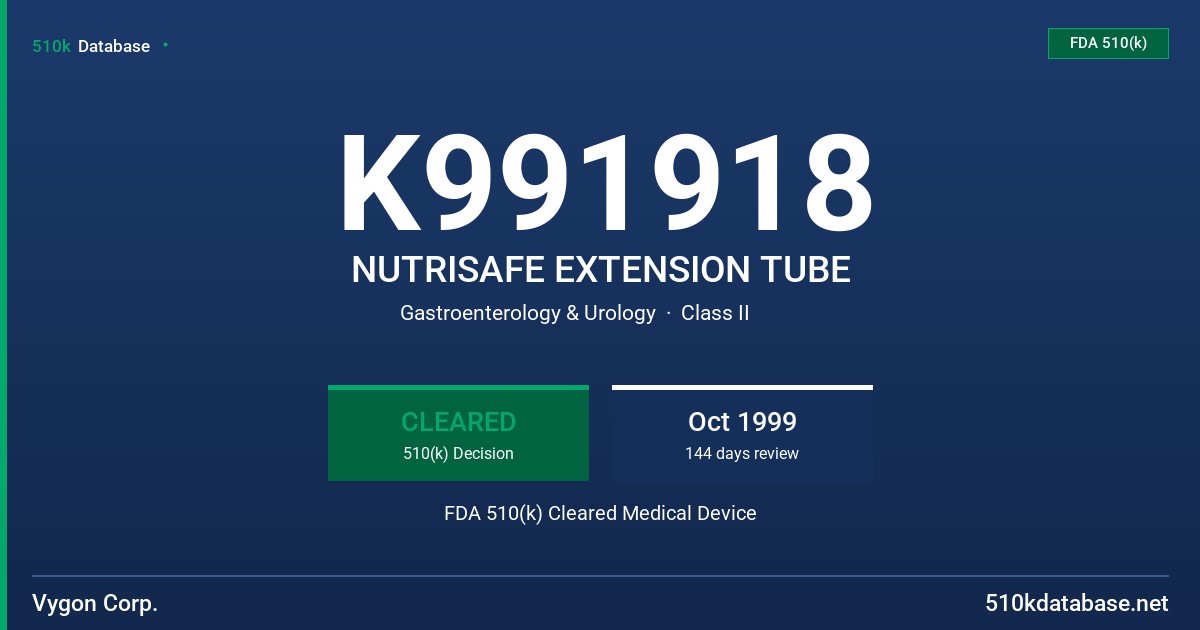 K991918 NUTRISAFE EXTENSION TUBE FDA 510(k) Cleared Medical Device