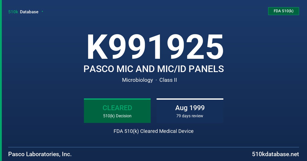 K991925 PASCO MIC AND MIC/ID PANELS FDA 510(k) Cleared Medical Device