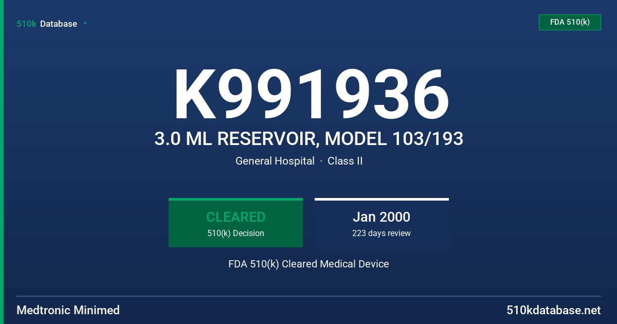 K991936 3.0 ML RESERVOIR, MODEL 103/193 FDA 510(k) Cleared Medical Device