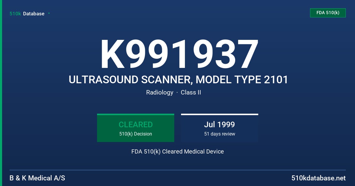 K991937 ULTRASOUND SCANNER, MODEL TYPE 2101 FDA 510(k) Cleared Medical Device
