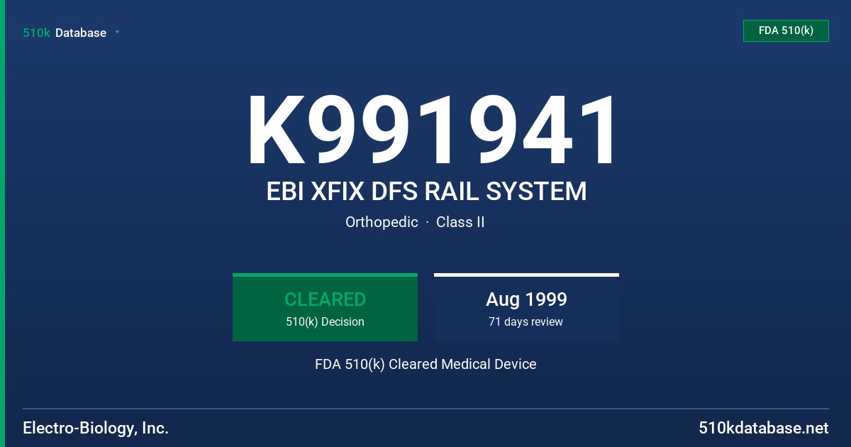 K991941 EBI XFIX DFS RAIL SYSTEM FDA 510(k) Cleared Medical Device