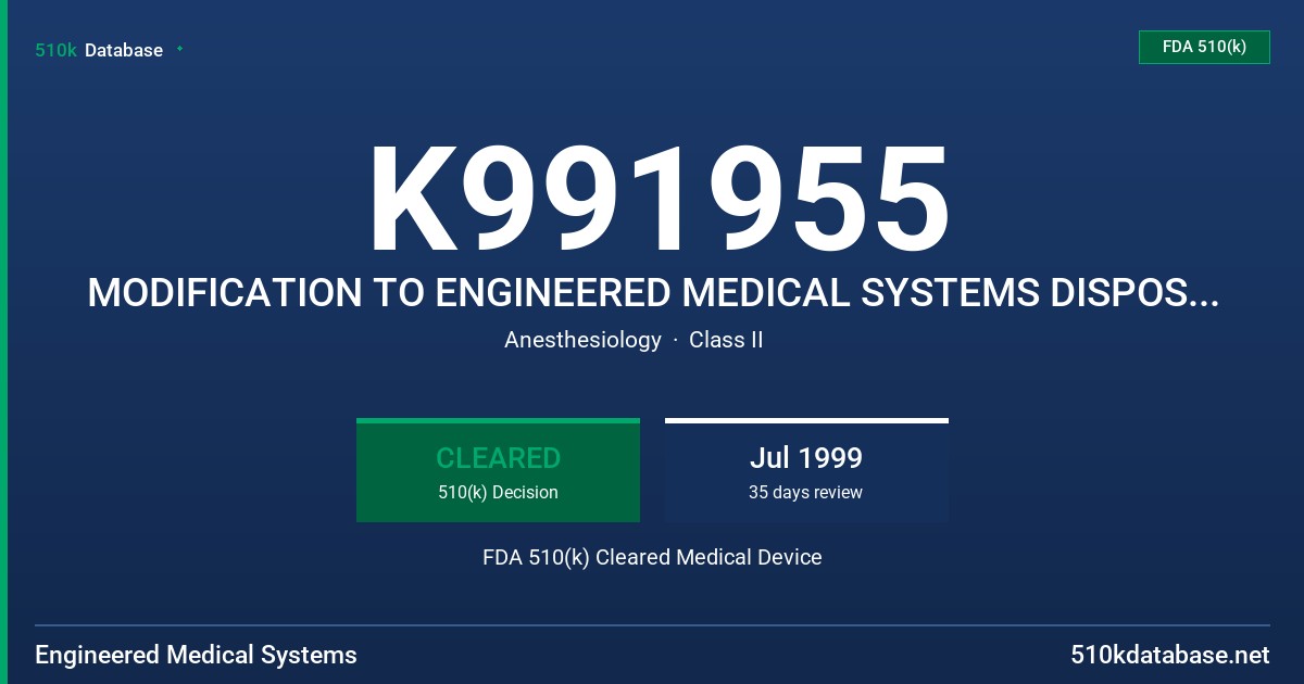 K991955 MODIFICATION TO ENGINEERED MEDICAL SYSTEMS DISPOSABLE MANUAL RESUSCITATOR WITH CO2 DETECTION FDA 510(k) Cleared Medical Device