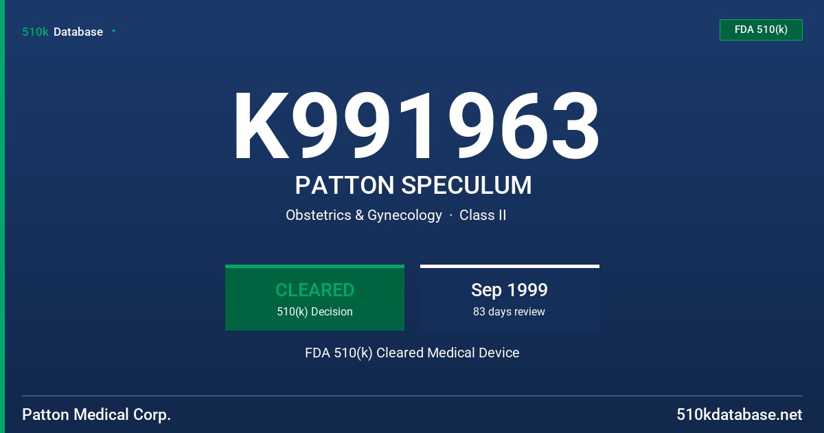 K991963 PATTON SPECULUM FDA 510(k) Cleared Medical Device