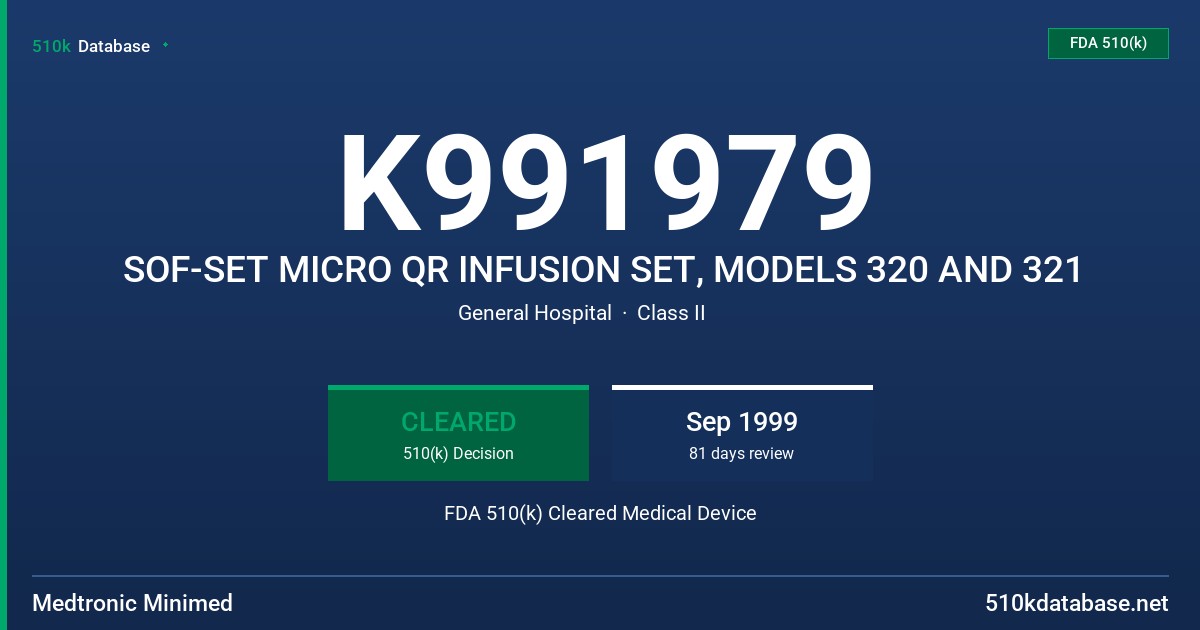 K991979 SOF-SET MICRO QR INFUSION SET, MODELS 320 AND 321 FDA 510(k) Cleared Medical Device