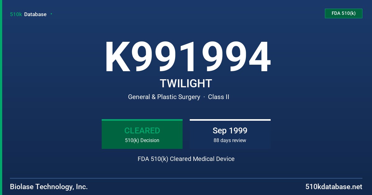 K991994 TWILIGHT FDA 510(k) Cleared Medical Device