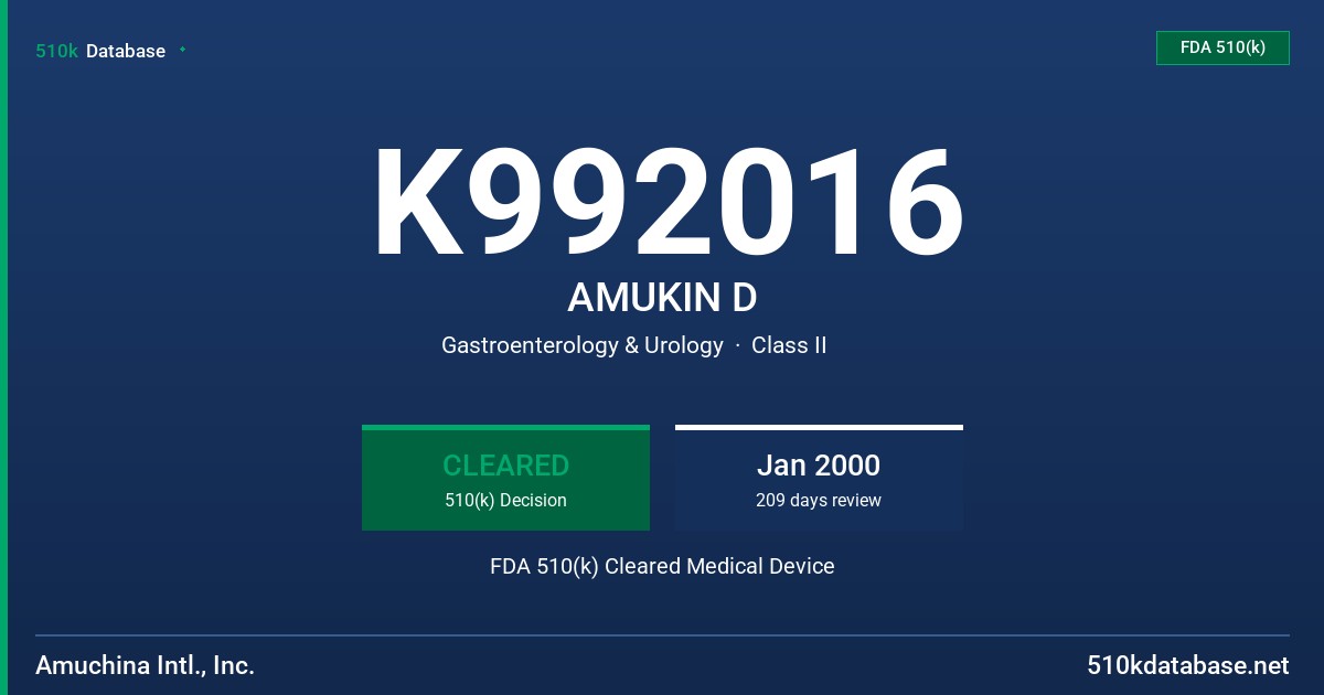 K992016 AMUKIN D FDA 510(k) Cleared Medical Device