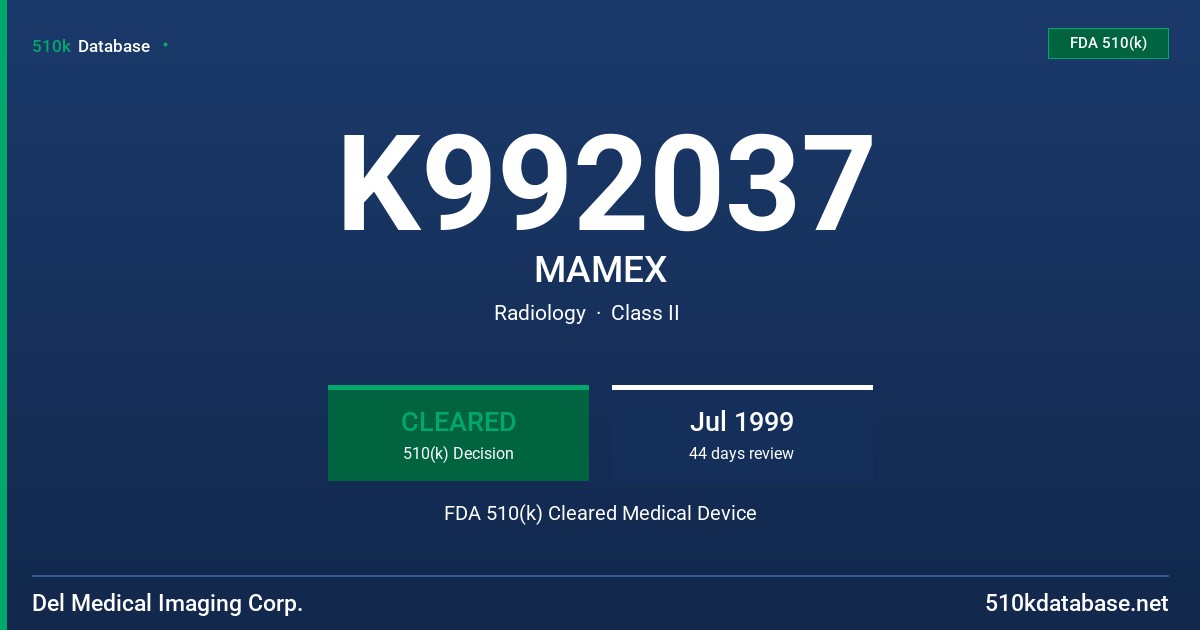 K992037 MAMEX FDA 510(k) Cleared Medical Device