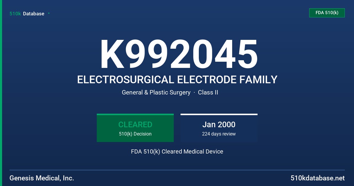K992045 ELECTROSURGICAL ELECTRODE FAMILY FDA 510(k) Cleared Medical Device