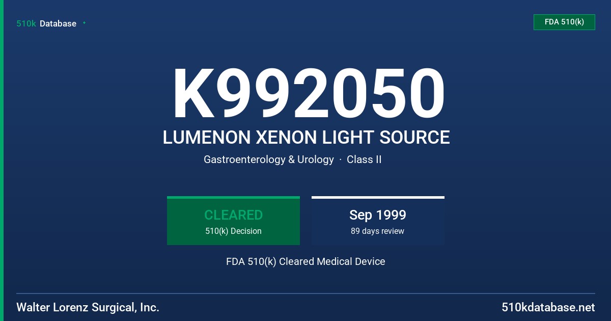 K992050 LUMENON XENON LIGHT SOURCE FDA 510(k) Cleared Medical Device