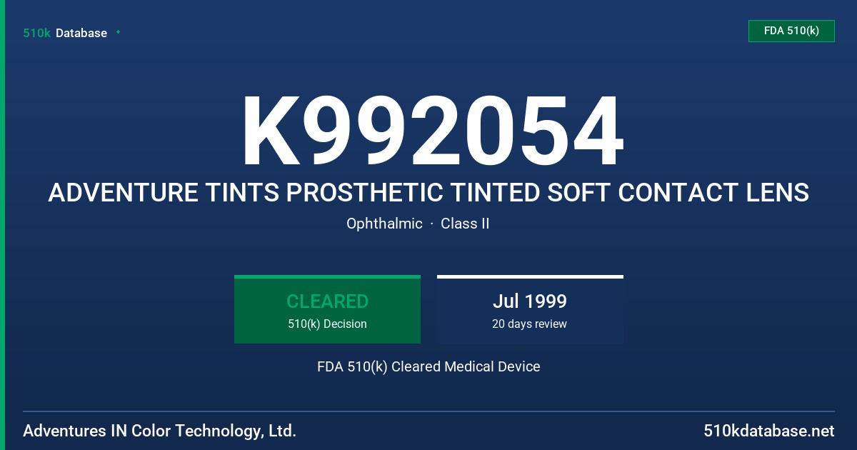 K992054 ADVENTURE TINTS PROSTHETIC TINTED SOFT CONTACT LENS FDA 510(k) Cleared Medical Device