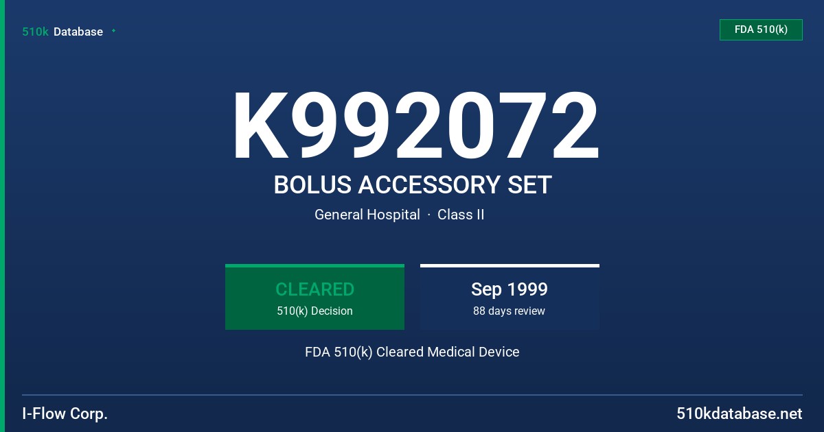 K992072 BOLUS ACCESSORY SET FDA 510(k) Cleared Medical Device