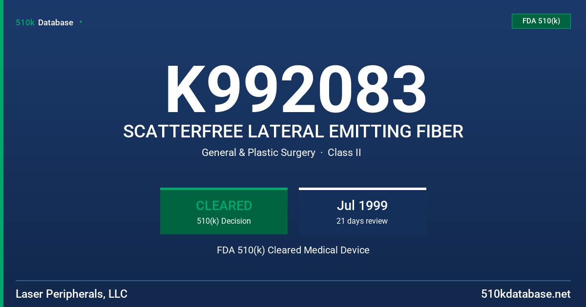 K992083 SCATTERFREE LATERAL EMITTING FIBER FDA 510(k) Cleared Medical Device