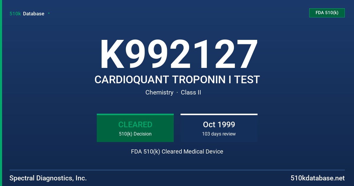 K992127 CARDIOQUANT TROPONIN I TEST FDA 510(k) Cleared Medical Device