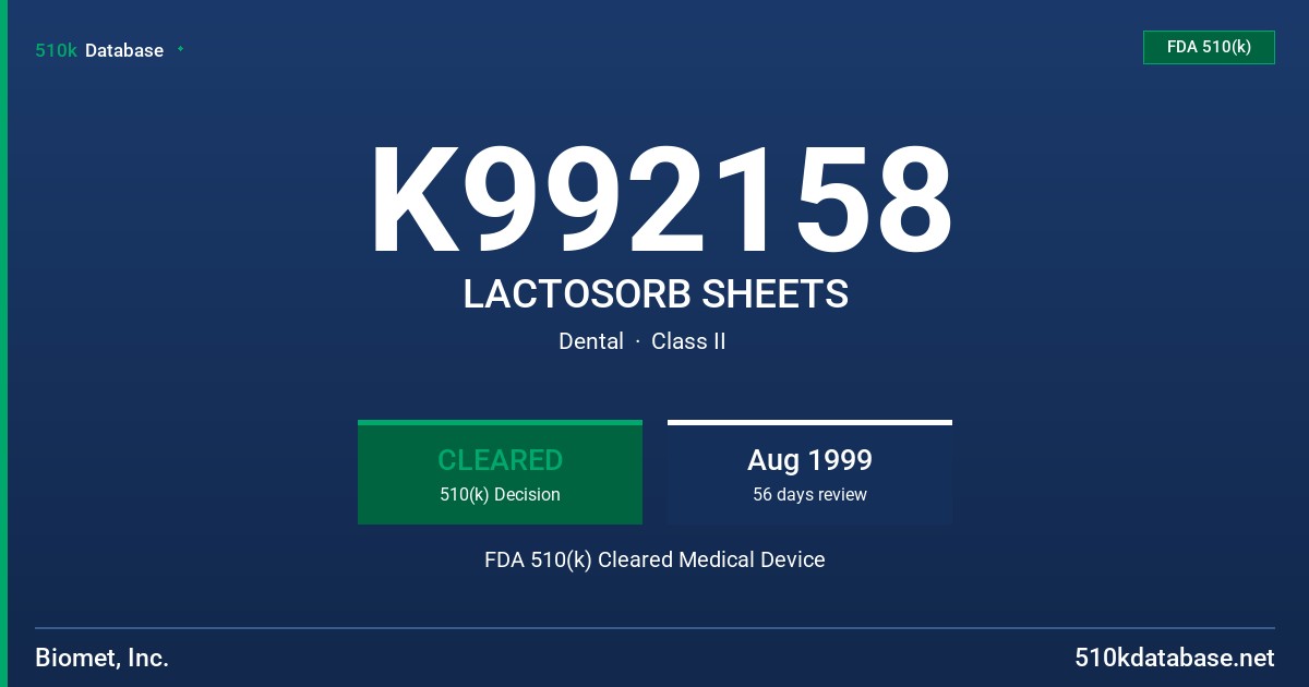 K992158 LACTOSORB SHEETS FDA 510(k) Cleared Medical Device
