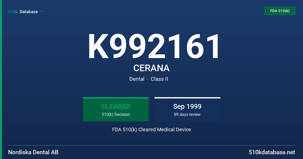 K992161 CERANA FDA 510(k) Cleared Medical Device