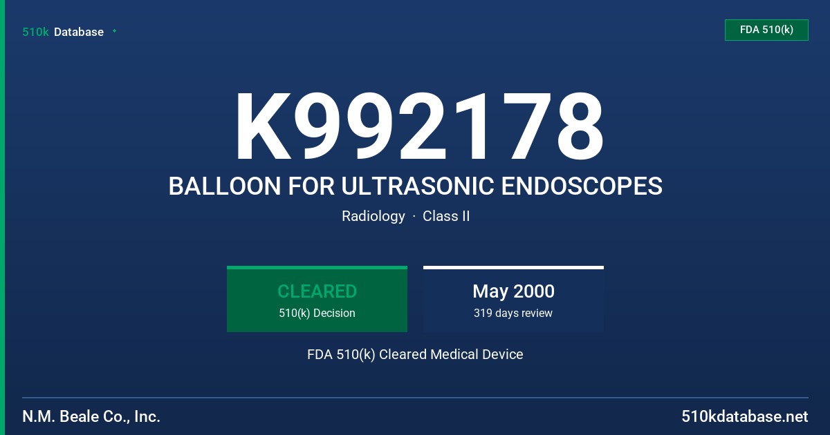 K992178 BALLOON FOR ULTRASONIC ENDOSCOPES FDA 510(k) Cleared Medical Device