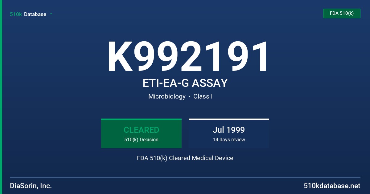 K992191 ETI-EA-G ASSAY FDA 510(k) Cleared Medical Device