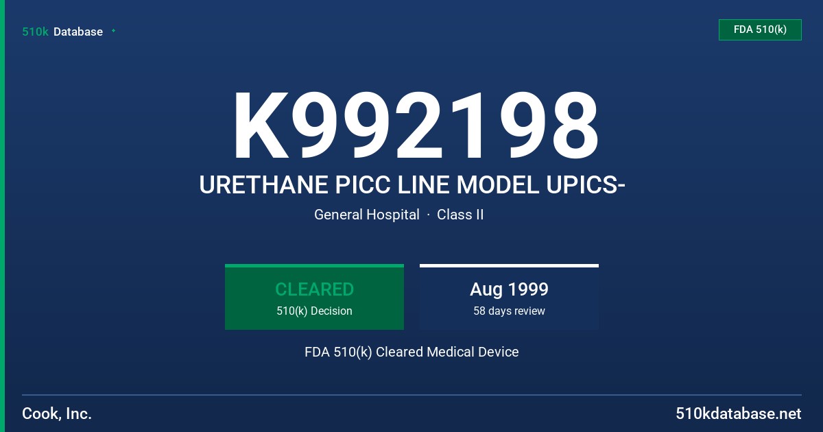 K992198 URETHANE PICC LINE MODEL UPICS- FDA 510(k) Cleared Medical Device