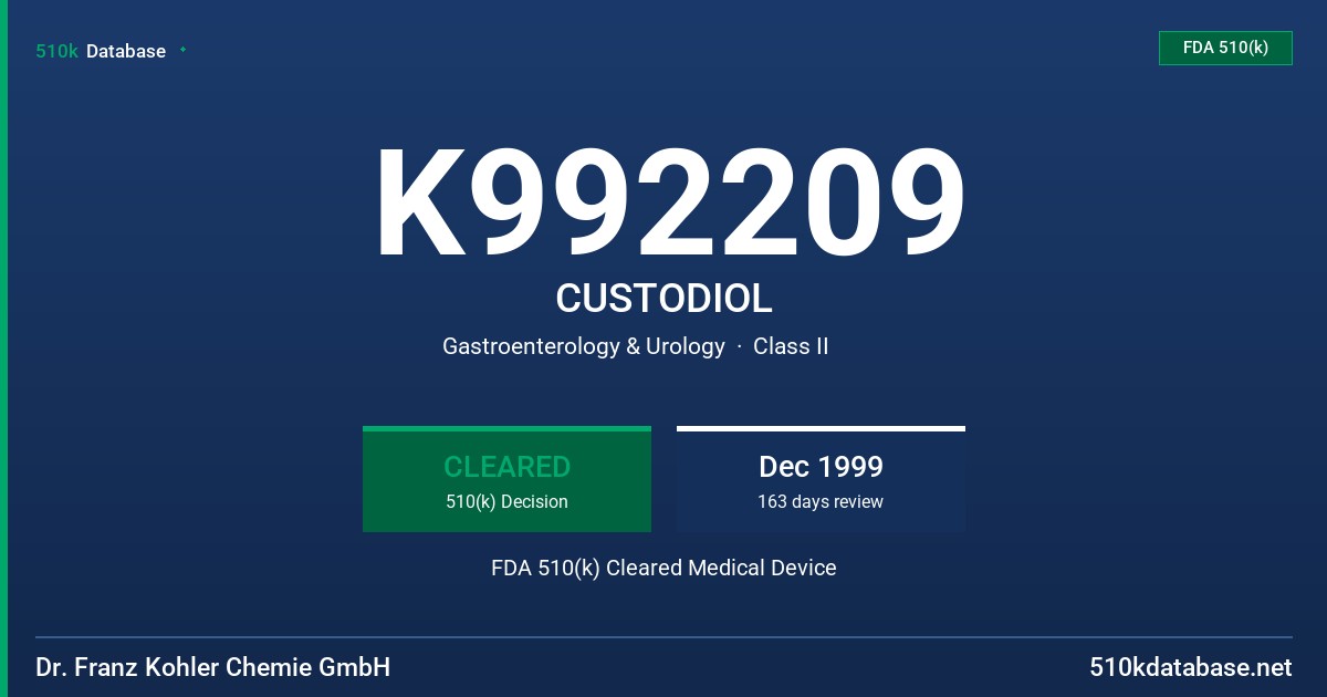K992209 CUSTODIOL FDA 510(k) Cleared Medical Device