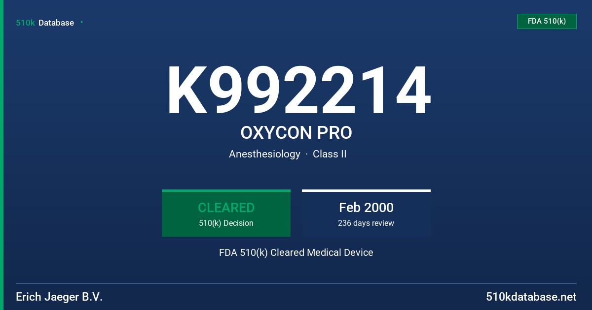 K992214 OXYCON PRO FDA 510(k) Cleared Medical Device